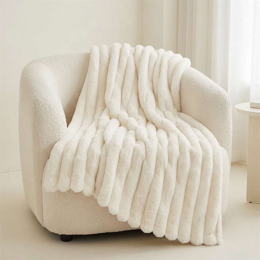 Mise en scène du plaid côtelé blanc laiteux.