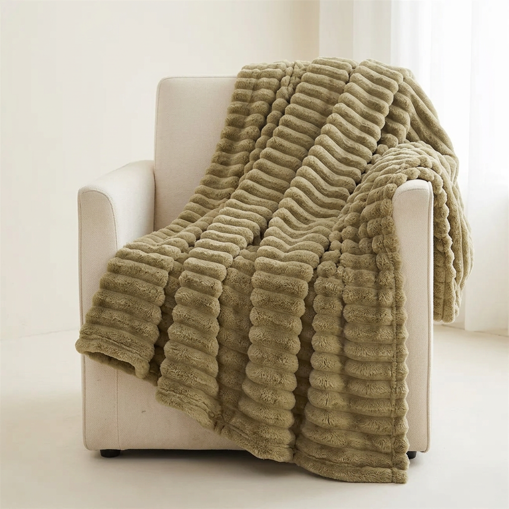 Mise en scène du plaid côtelé kaki.